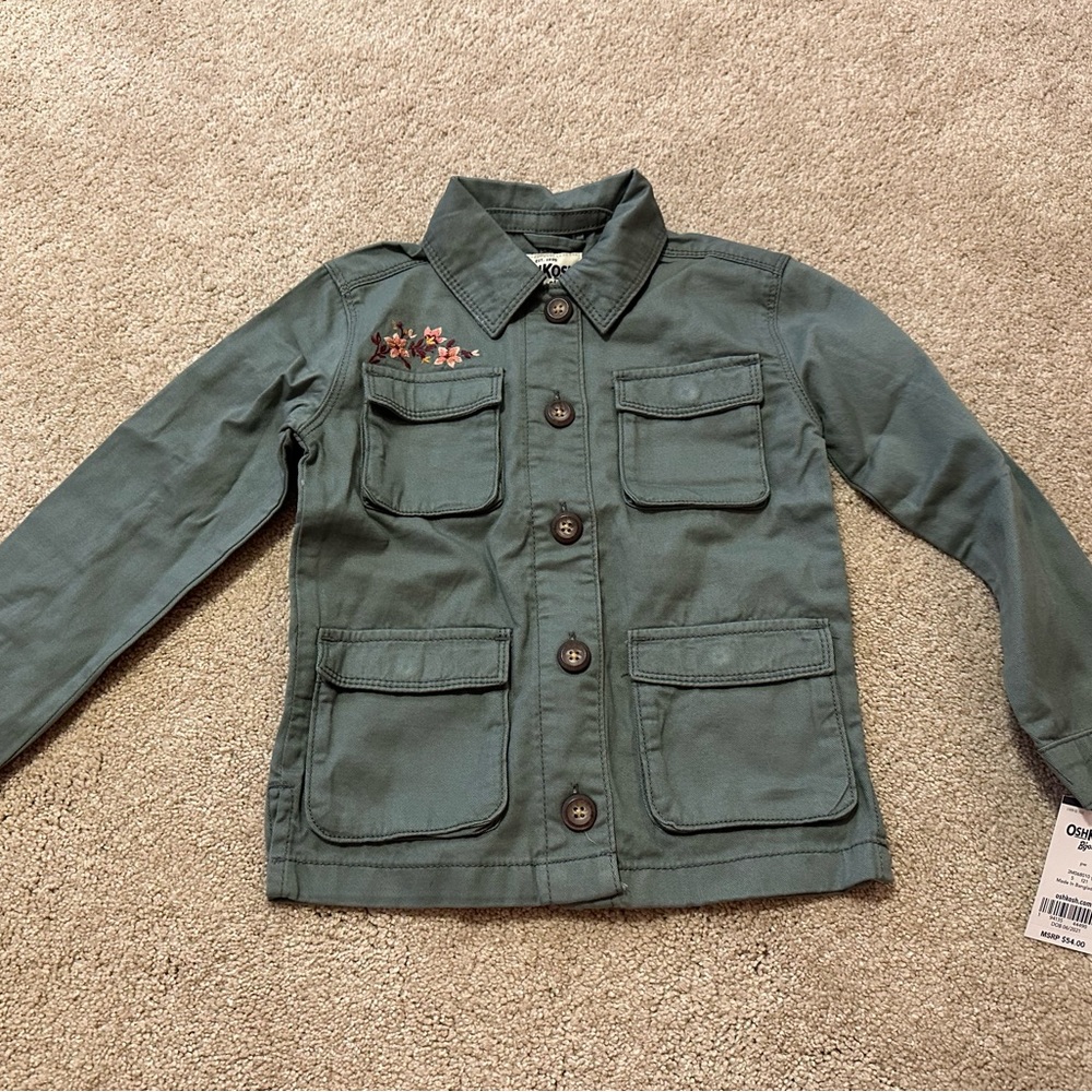 NWT Olive Green Pocket Utility Jacket Girls Size 5